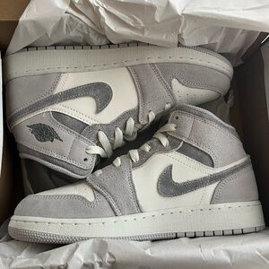 Nike Air Jordan 1 Mid Grey and White Sneakers